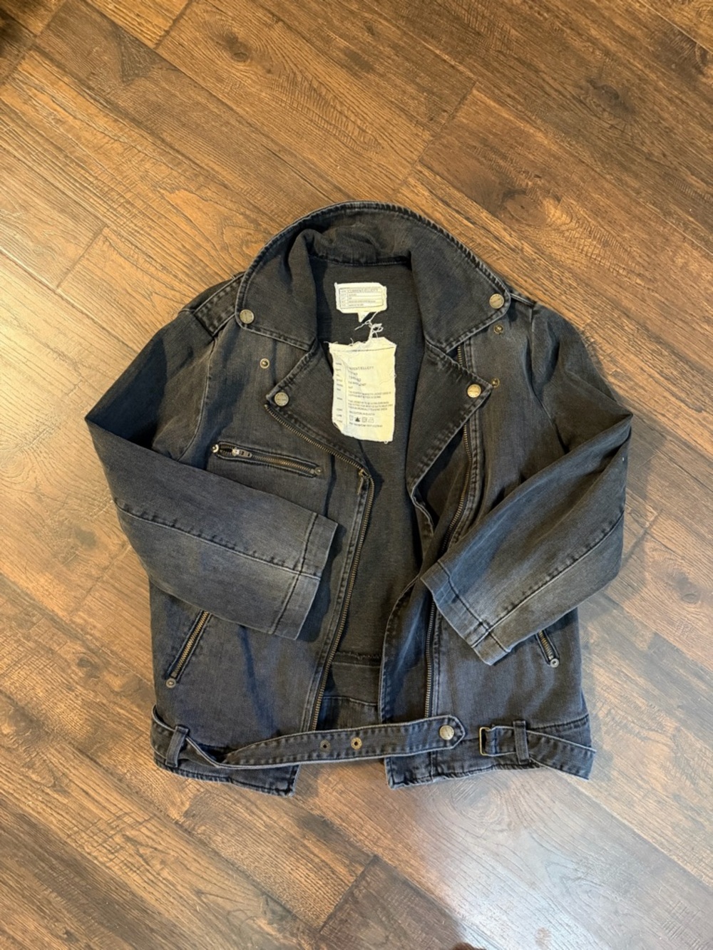 Current/Elliott Washed Black Denim Moto Jacket